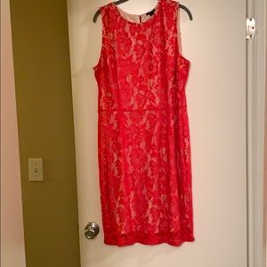Red floral lace dress